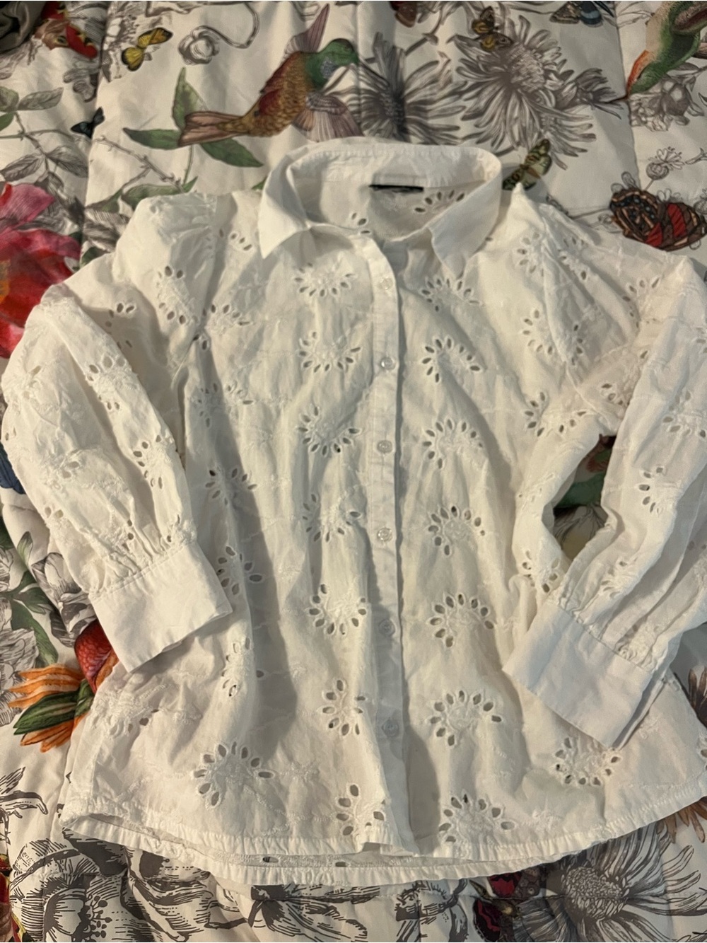 White Eyelet Button-Up Blouse